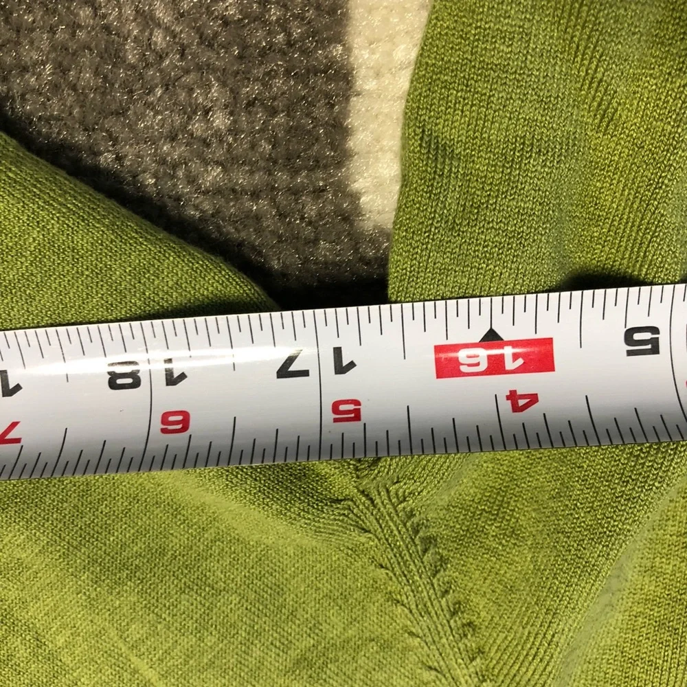Ann Taylor Sweater Silk Blend Faux Wrap VNeck Green Button Hem Medium Petite